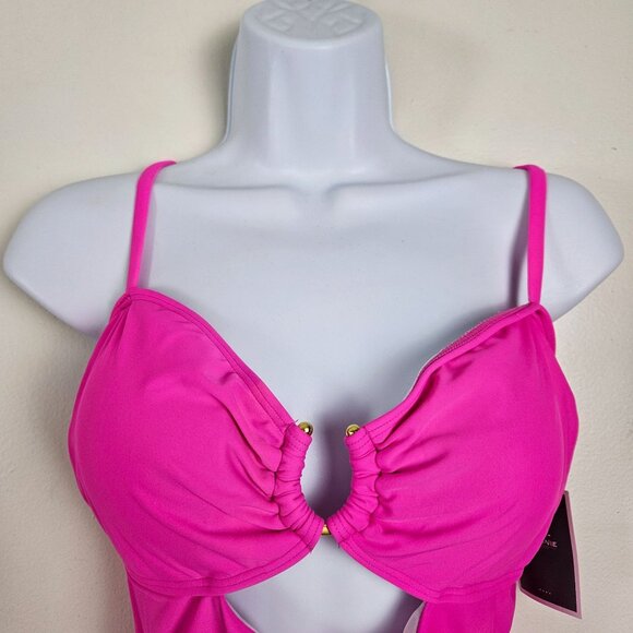 Womens Sexy Large Hot Pink One Piece Swimsuit Ring Linked Cutouts Beach Vacation - Picture 7 of 12